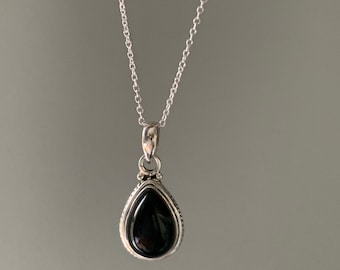 Black onyx  necklace, Delicate black onyx necklace, Boho,  Teardrop black necklace, Sterling silver necklace, Healing stone necklace