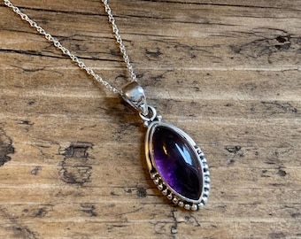 Amethyst Sterling Silver Necklace: Delicate Boho Jewelry, Febreuary Birthstone