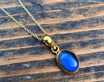 18K Gold Plated Sterling Silver Dainty Labradorite Necklace: Minimalist Jewelry