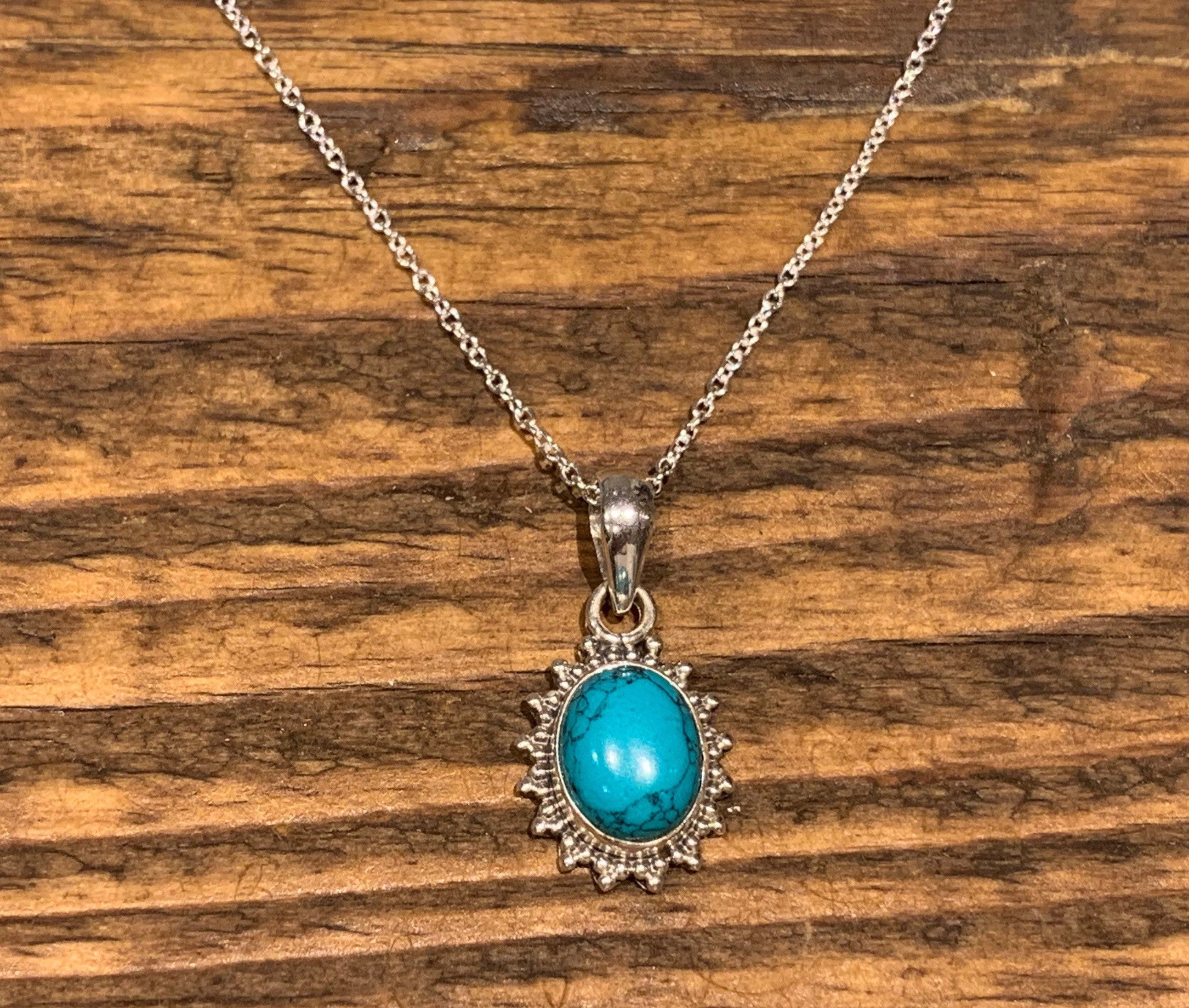 スターリングシルバーのターコイズネックレス：繊細なボヘミアン風サン