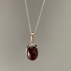 Red Garnet Sterling Silver Necklace, Oval Boho Pendant