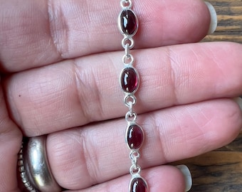 Dainty Garnet Sterling Silver Bracelet: Minimalist Jewellery