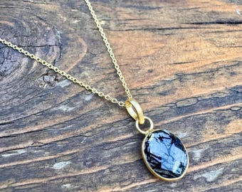 Rutilated Quartz Gold Plated Necklace, 925 Sterling Silver Pendant