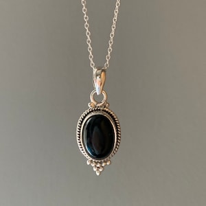 Black onyx  necklace, Delicate black onyx necklace, Boho,  Oval black pendant, Sterling silver, Healing stone necklace, Mother's day gift