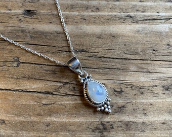 Sterling Silver Teardrop Rainbow Moonstone Necklace: Dainty Boho Jewelry