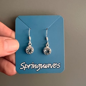 Pendientes de aguamarina facetada, Pendientes de aguamarina en plata de ley, Pendientes de aguamarina colgantes redondos, Piedra de nacimiento de aguamarina