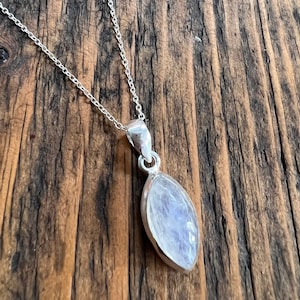 Moonstone  necklace, Delicate necklace, Boho moonstone necklace, Rainbow moonstone Almond necklace, Sterling silver moonstone necklace