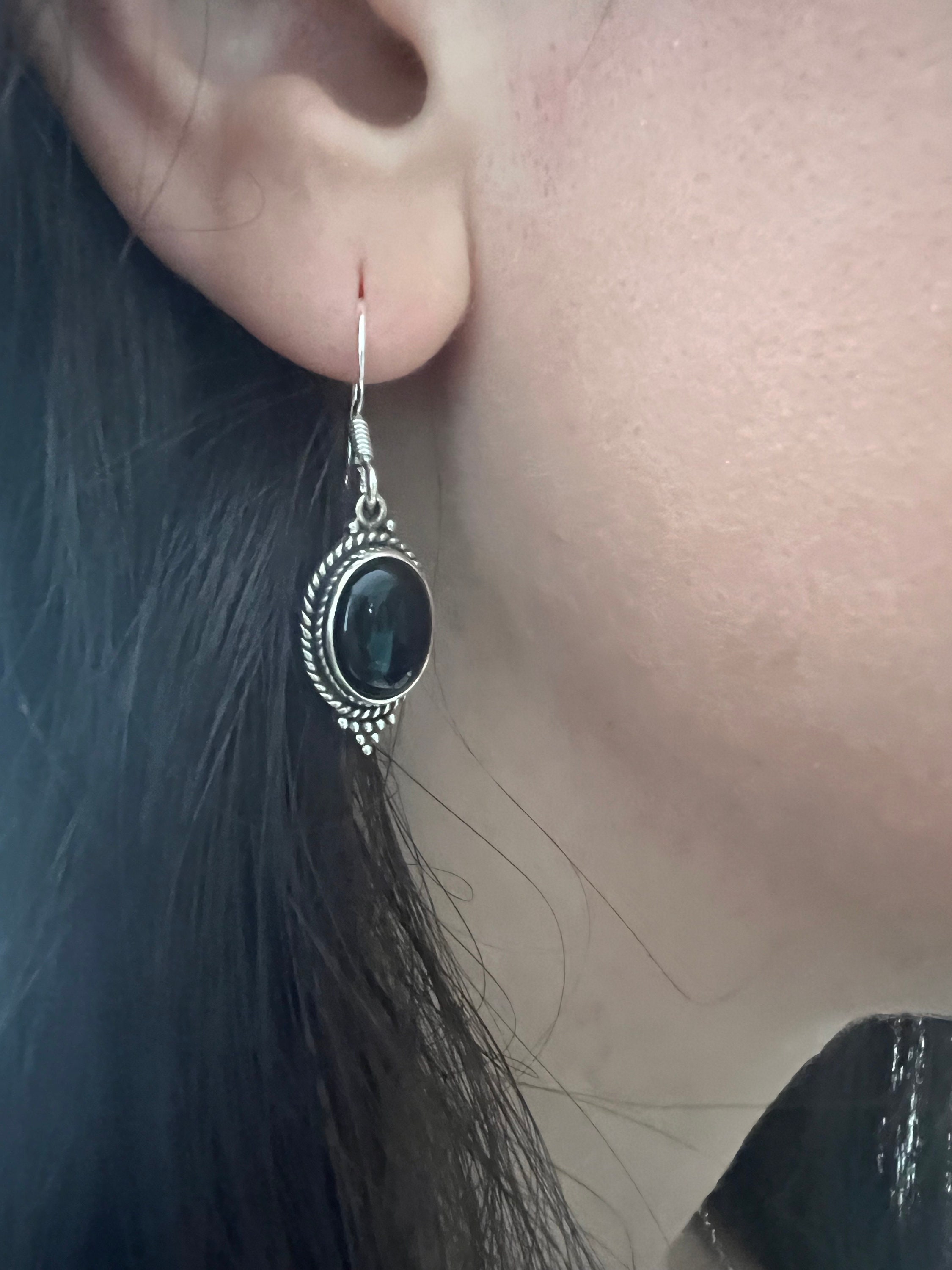 Black Onyx Earrings, Boho Black Onyx Earrings, Black