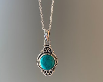 Sterling Silver Turquoise Necklace, Boho Delicate Pendant
