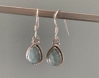 Teardrop Aquamarine Dangle Earrings Sterling Silver : March Birthstone Jewelry