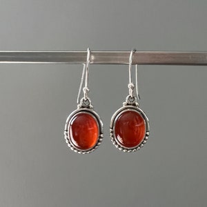 Carnelian earrings, Boho earrings , Oval Carnelian earrings, Sterling silver earrings August birthstone, 17th Wedding Anniversary, Orange