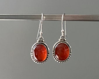 Sterling Silver Carnelian Teardrop Earrings: August Birthstone Jewelry