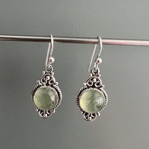 Prehnite  earrings , Delicate earrings , Boho earrings , teardrop silver prehnite earrings , healing stone, Green earrings