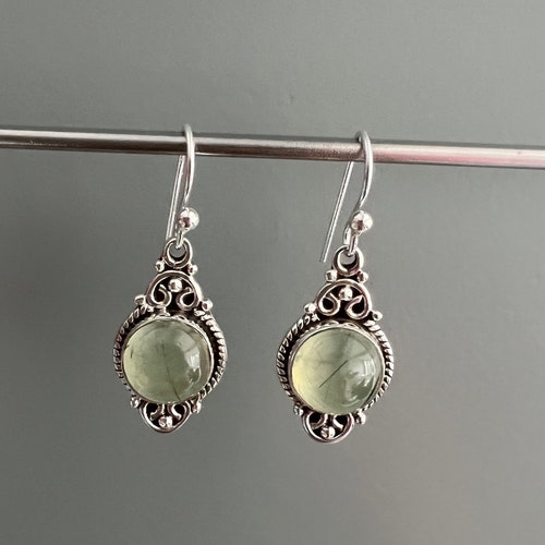 Sterling Silver Prehnite Earrings: Delicate Boho Style