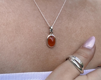 Sterling Silver Carnelian Necklace: August Birthstone, Classic Design