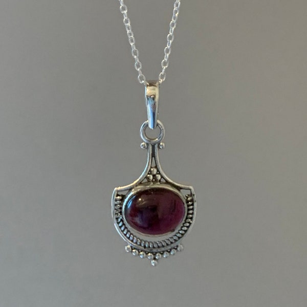 Garnet necklace, silver Garnet necklace, Boho necklace, Garnet Teardrop necklace, Sterling silver necklace, Gift for her, mother's day gift