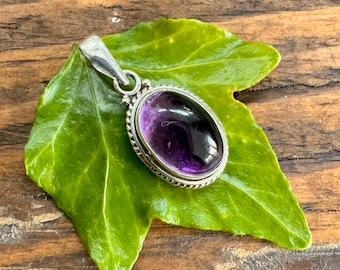 Sterling Silver Oval Amethyst Necklace:  Boho Pendant