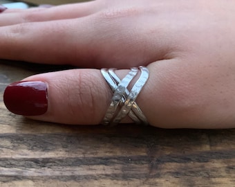 Sterling silver X ring, Cross ring, Thumb ring, X ring, Statement silver ring, Thick silver ring, Adjustable silver ring