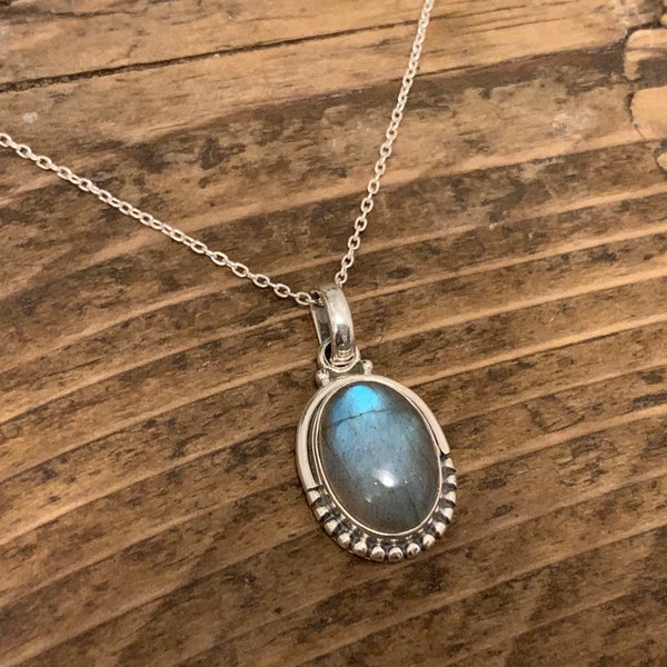 Labradorite/black moonstone necklace, Labradorite necklace, Boho necklace, Labradorite Oval  necklace, Sterling silver labradorite necklace