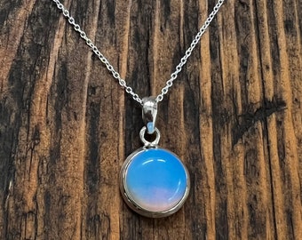 Sterling Silver Opalite Necklace: Elegant Round Pendant
