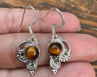 Teardrop Tiger's Eye Sterling Silver Earrings, Healing Stone