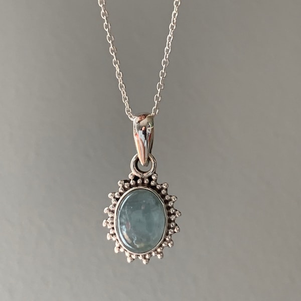 Aquamarine necklace, Delicate Necklace, Boho necklace, Aquamarine necklace, Round necklace, Sterling silver necklace