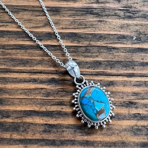 Copper Turquoise necklace, Delicate Necklace, Boho necklace, December birthstone necklace, Sterling silver turquoise , Turquoise gifts