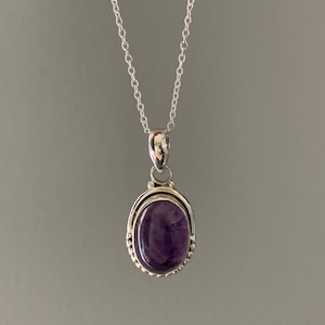 Amethyst necklace, boho necklace, oval amethyst necklace, sterling silver purple necklace, delicate necklace