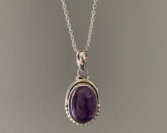 Amethyst necklace, boho necklace, oval amethyst necklace, sterling silver purple necklace, delicate necklace