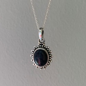 Black onyx  necklace, Delicate black onyx necklace, Boho,  Oval black necklace, Sterling silver necklace, Healing stone neccklace