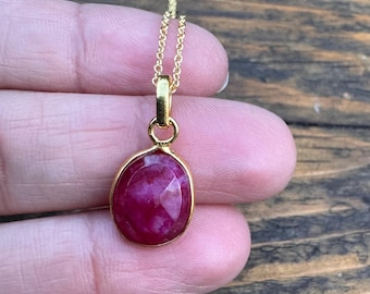 18K Gold Plated Sterling Silver Faceted Ruby Dainty Necklace: Minimalist Jewelry