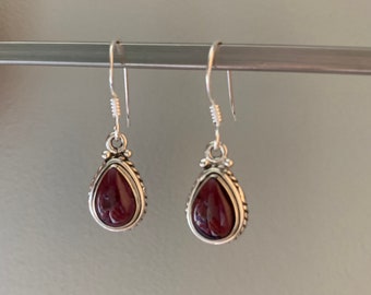 Teardrop Red Garnet Earrings Sterling Silver - January Birthstone, Anniversary Gift, Valentine's Day Gift, Mother's Day Gift Women
