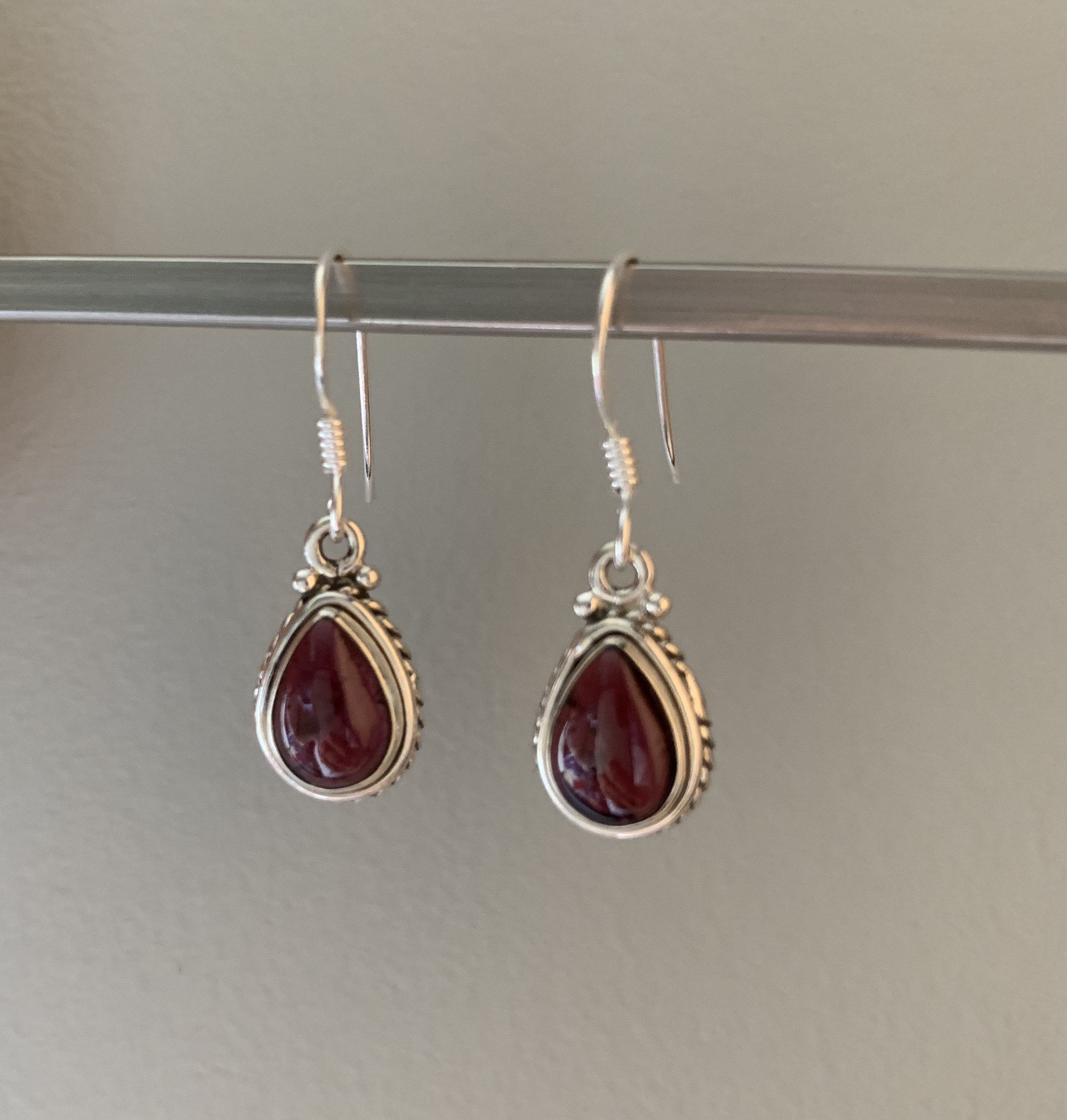Angel's Tear Genuine Fire Red Garnet Drop Earrings - Platinum Plated Silver Hook Earrings