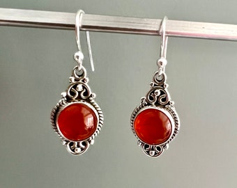 Carnelian earrings, Boho carnelian earrings , Teardrop Carnelian earrings, Sterling silver earrings ,healing stone, August birthstone