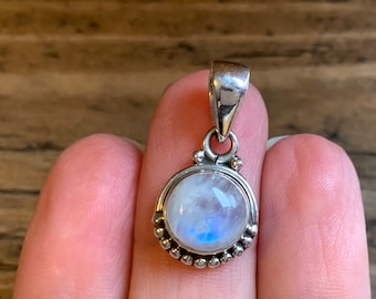 Circle Rainbow Moonstone Necklace: Sterling Silver Boho Pendant, June Birthstone