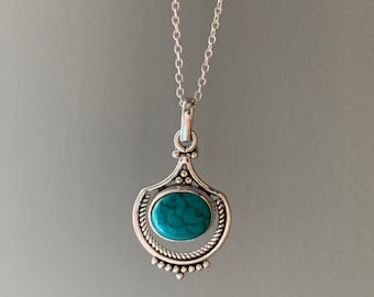 Teardrop Turquoise Necklace: Sterling Silver Boho Pendant, Vintage Inspired Gemstone Charm