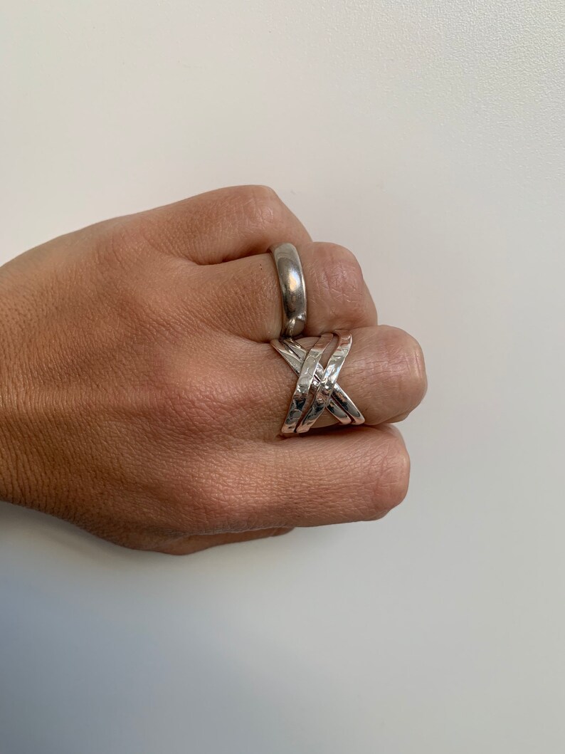 Silver cross ring Thumb ring X ring Statement silver ring Etsy