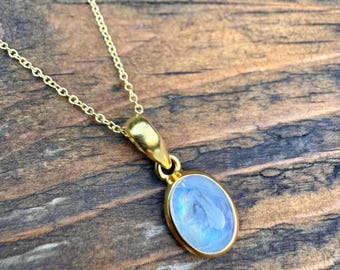 18K Gold Plated Sterling Silver Dainty Rainbow Moonstone Necklace: Minimalist Jewelry, June Birthstone