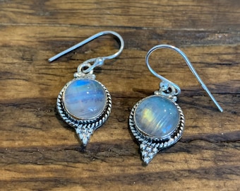 Moonstone earrings, Round moonstone earrings, Moonstone dangle earrings, Rainbow moonstone earrings Uk