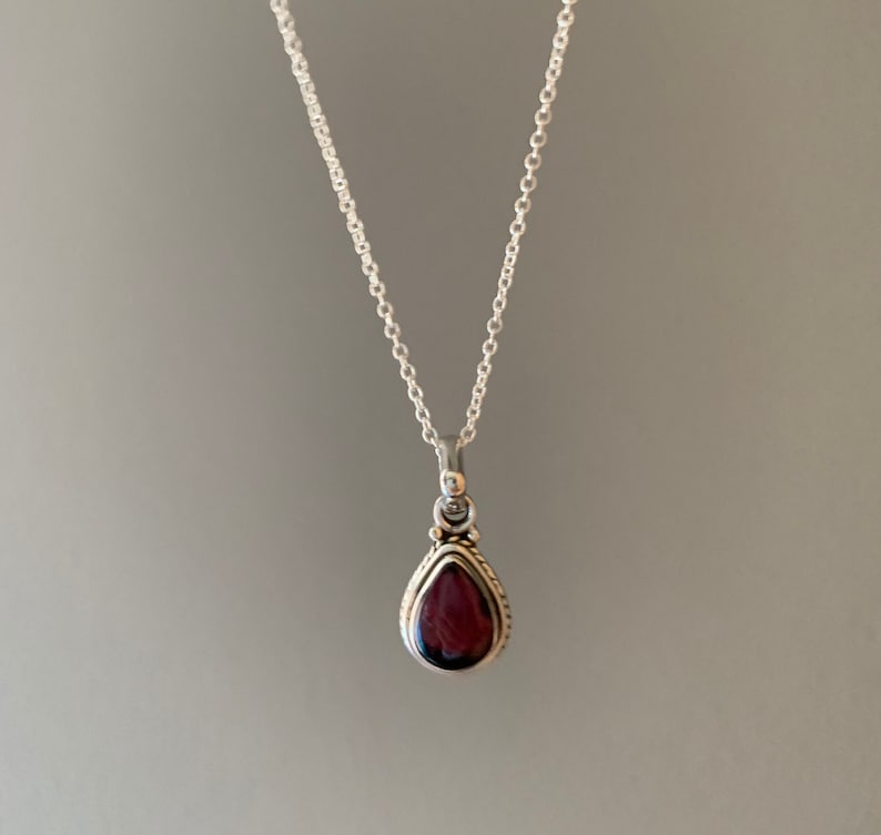 Garnet necklace, silver Garnet necklace, Boho necklace, Garnet Teardrop necklace, Sterling silver necklace, Gift for her image 6