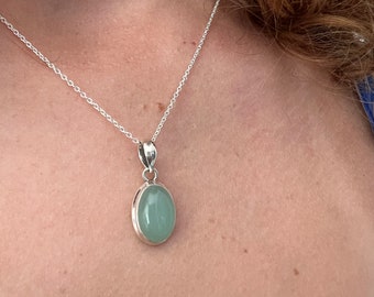 Aqua chalcedony necklace, Delicate Necklace, Boho necklace, Green necklace, Flower  necklace, Sterling silver necklace