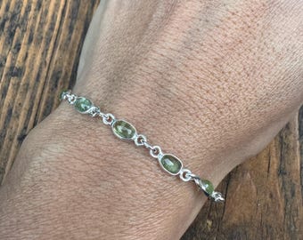 Dainty Sterling Silver Green Tourmaline Bracelet: Minimalist Gemstone Jewelry