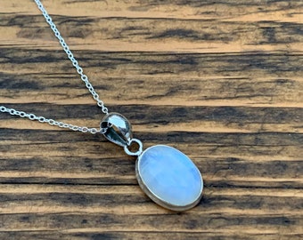 Moonstone  necklace, Delicate pendant, Boho moonstone necklace, Rainbow moonstone  oval necklace, Sterling silver moonstone necklace