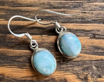 Sterling Silver Larimar Earrings: Delicate Oval Gemstone