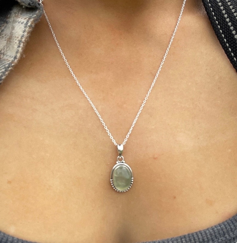 Prehnite necklace, Delicate necklace, Boho necklace, prehnite oval necklace, Sterling silver prehnite necklace, healing stone, gift for her image 8