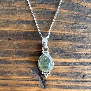 Prehnite  necklace, Delicate necklace, Boho necklace, teardrop silver prehnite necklace, healing stone, gift for her
