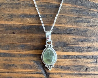 Prehnite  necklace, Delicate necklace, Boho necklace, teardrop silver prehnite necklace, healing stone, gift for her