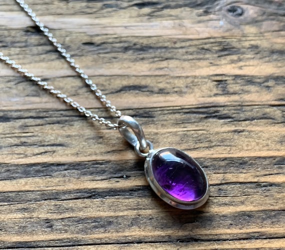 Amethyst Necklace Boho Necklace Oval Amethyst Necklace Sterling Silver Purple Necklace Delicate Necklace Etsy