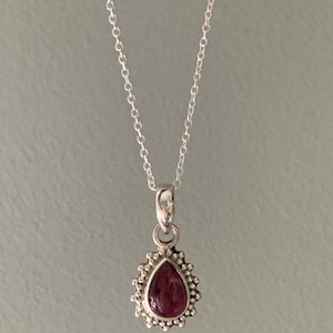 Garnet necklace, silver Garnet necklace, Boho necklace, Garnet Teardrop necklace, Sterling silver necklace, Gift for her