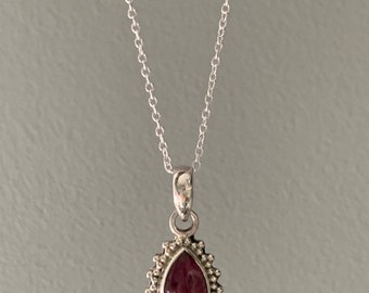 Garnet Sterling silver Necklace, Red Boho Necklace, Garnet Teardrop necklace , Gift for her, Christmas Gift for Her, Anniversary Gift